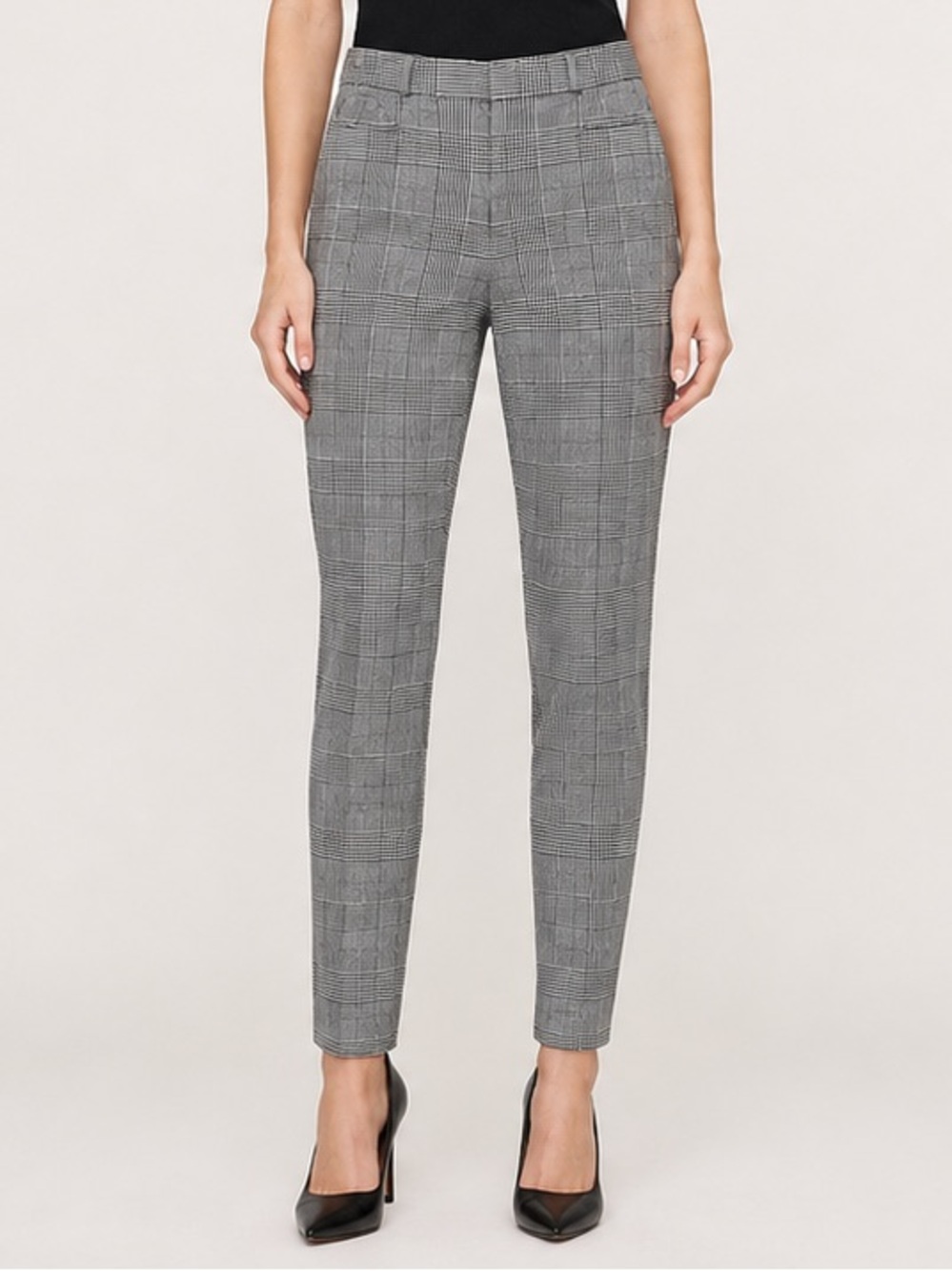Banana Republic Glen Plaid Sloan Ankle Pants Career Black and White Size 8 Long
